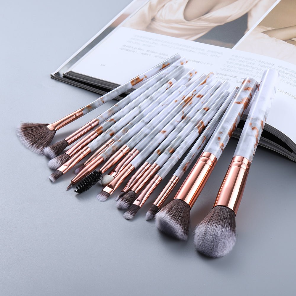 15 Marbled Design Makeup Brushes Set - OLADIPO MICHEAL