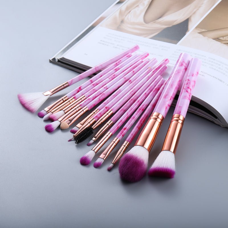 15 Marbled Design Makeup Brushes Set - OLADIPO MICHEAL