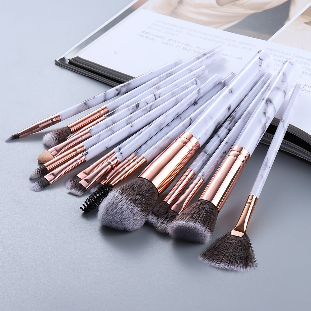 15 Marbled Design Makeup Brushes Set - OLADIPO MICHEAL