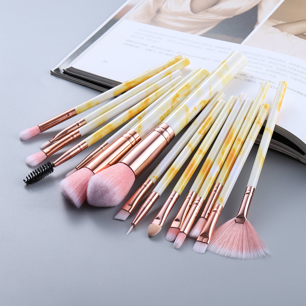 15 Marbled Design Makeup Brushes Set - OLADIPO MICHEAL